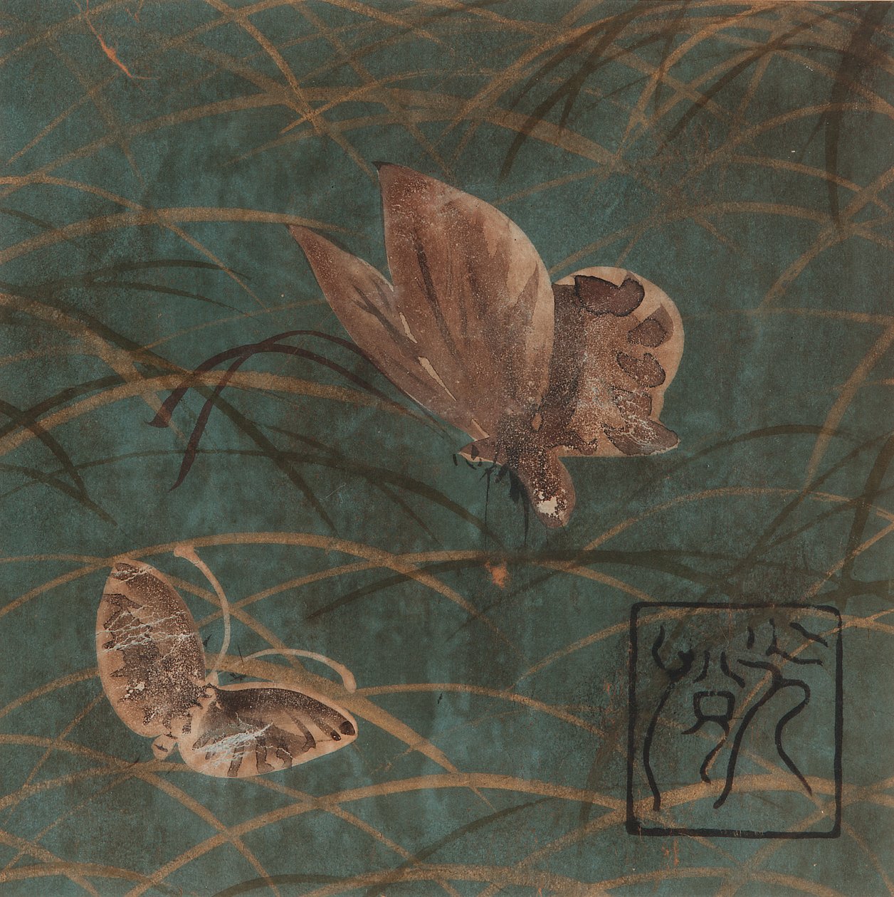 Kelebekler ve çimenler, Edo dönemi, 17. yüzyılın başları. by Hon