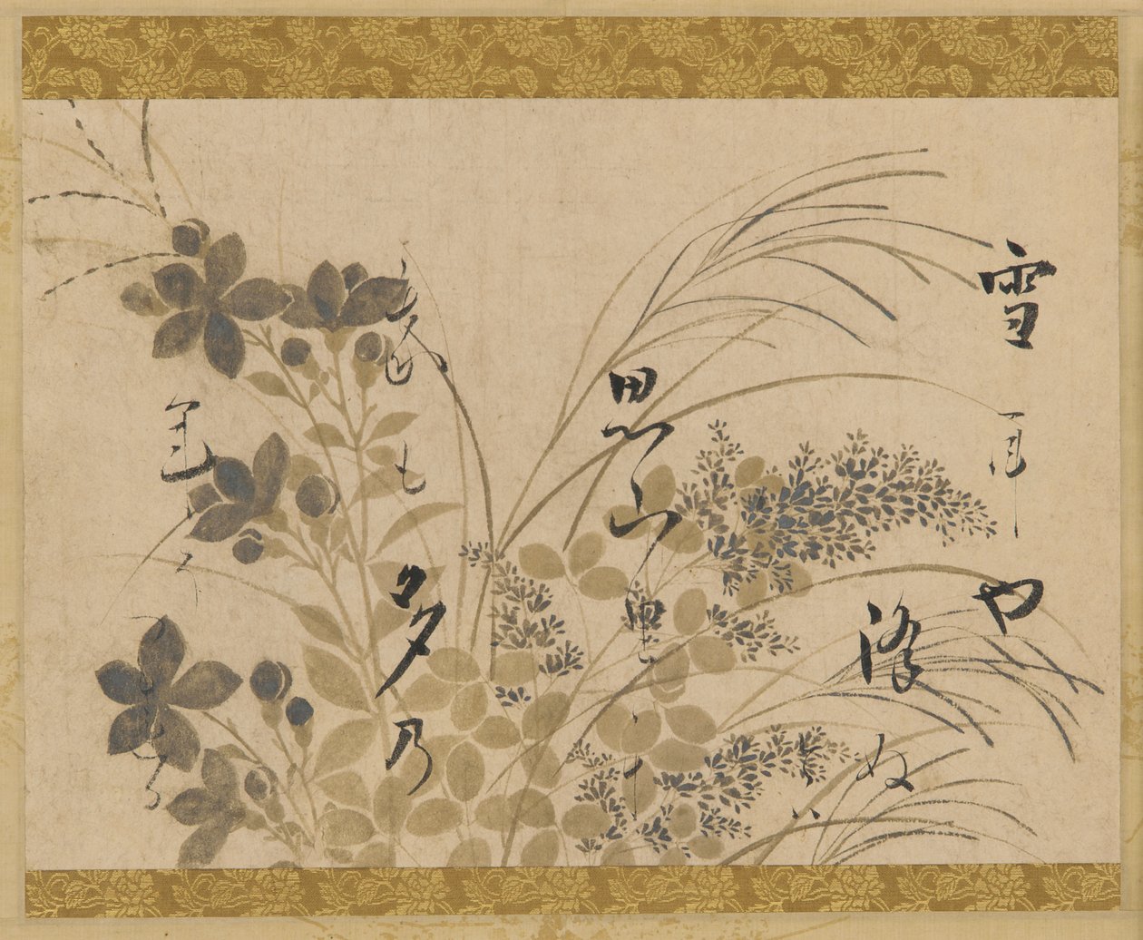 Çiçekler, çimenler ve bir şiir, Edo dönemi, 1615-1637. by Hon