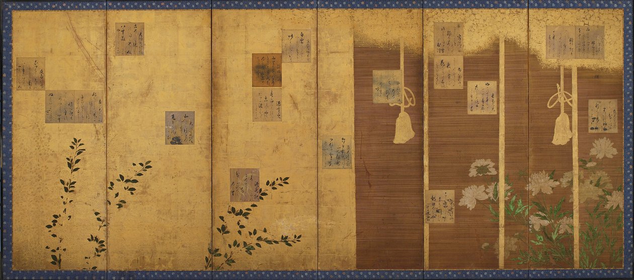 Antolojiden şiirlerle monte edilmiş katlanır paravanlar, Shin kokinshu, Edo dönemi, c1624-1637. by Hon