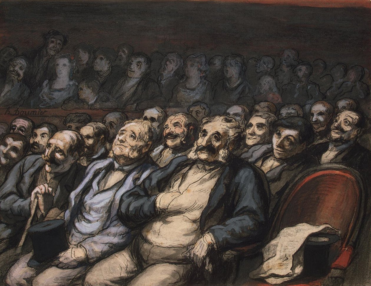Orkestra Koltuğu, c.1856 (kağıt üzerinde wc ile kalem ve mürekkep) by Honoré Daumier