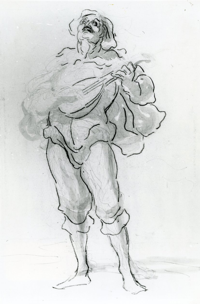 Ud Oyuncusu (kalem ve mürekkep) by Honoré Daumier