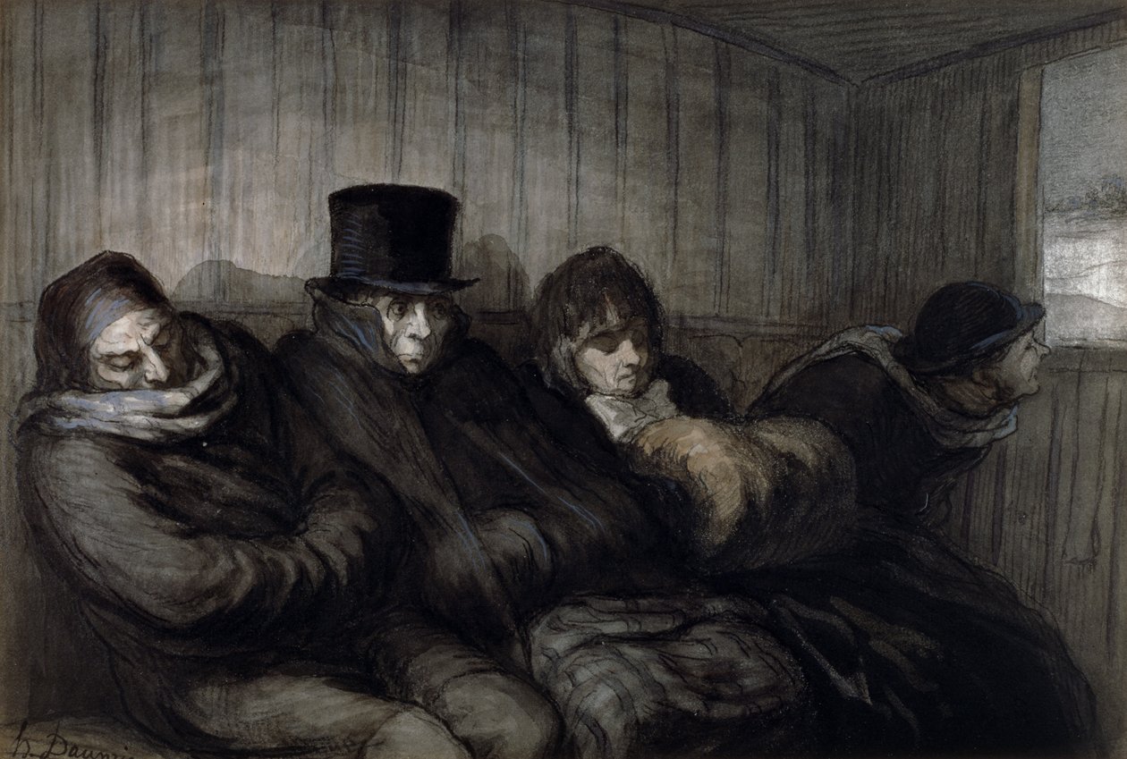 İkinci Sınıf Araba, 1864 (wc, kağıt üzerinde mürekkep yıkama ve kömür) by Honoré Daumier