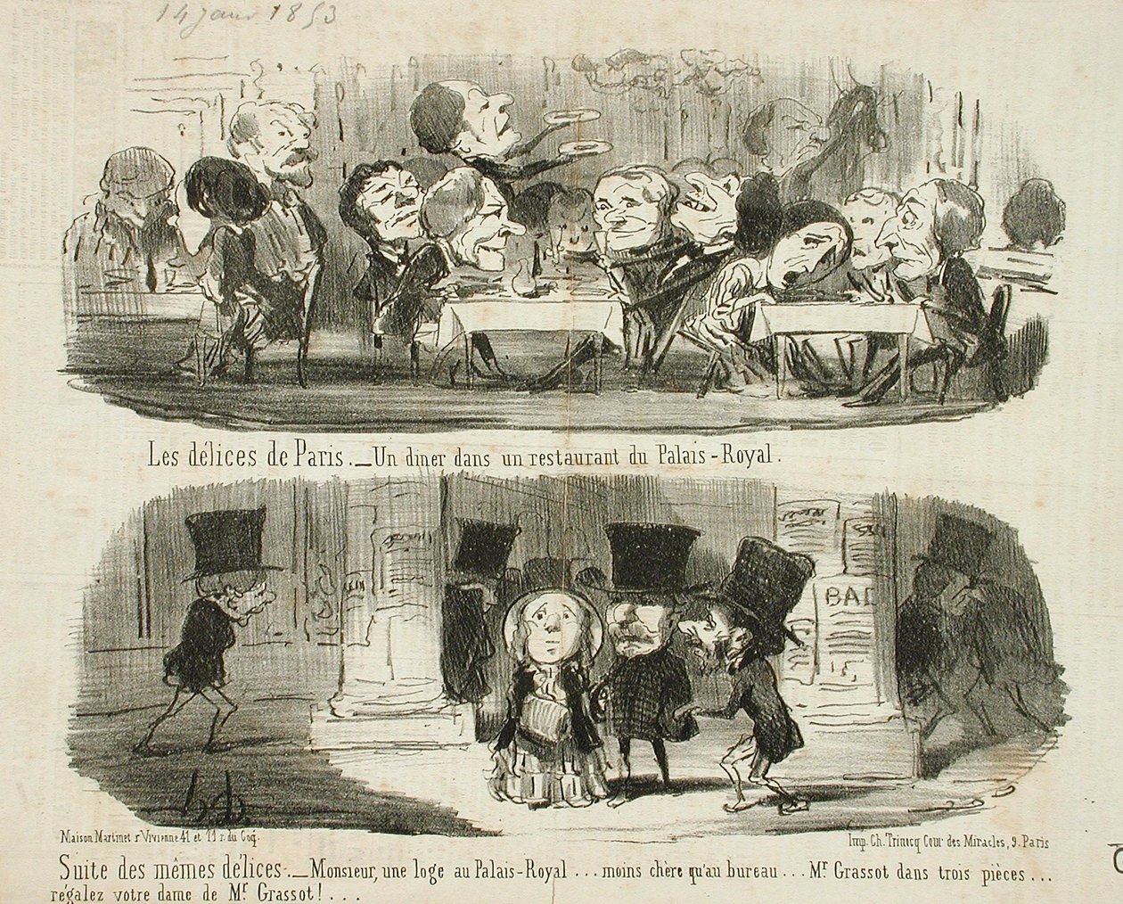 Palais-Royal restoranda akşam yemeği; Aynı lezzetlerin devamı by Honoré Daumier