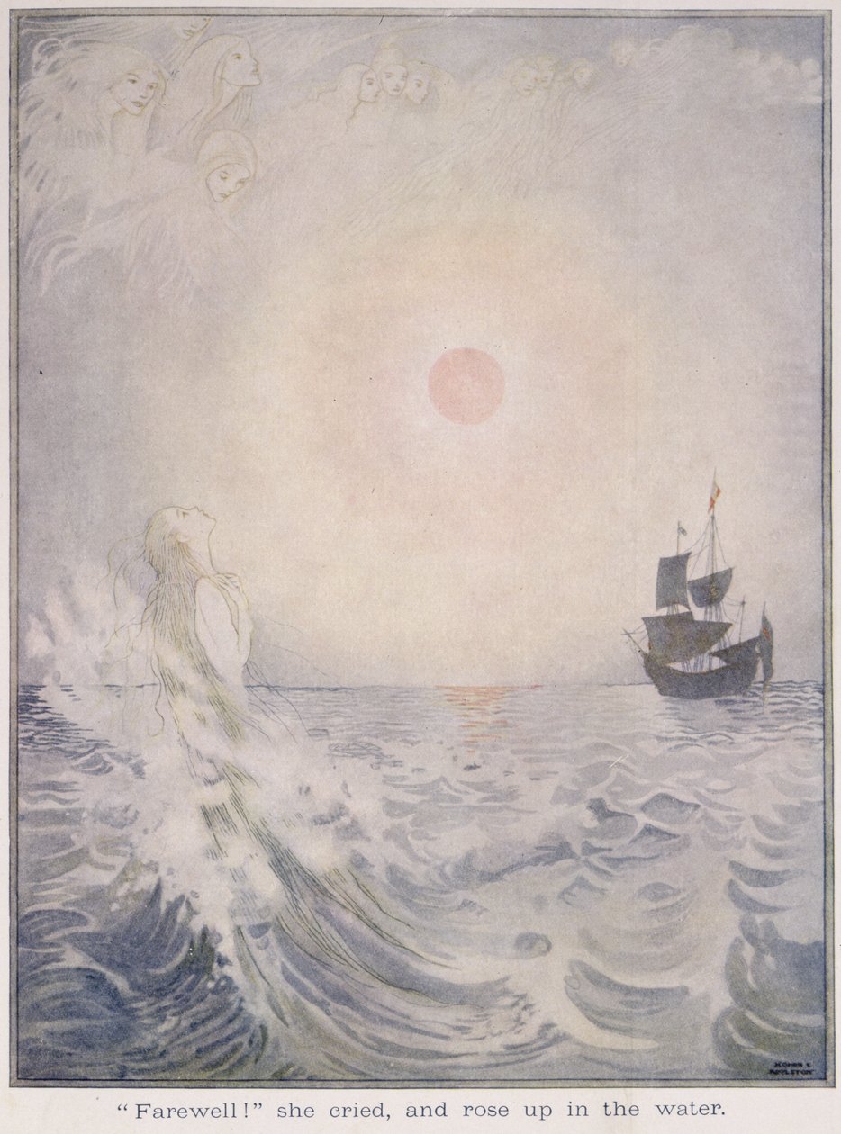 Elveda, Ağladı ve Suda Yükseldi, Hans Christian Andersen (1805-75) 1920 (kağıt üzerine suluboya) tarafından 