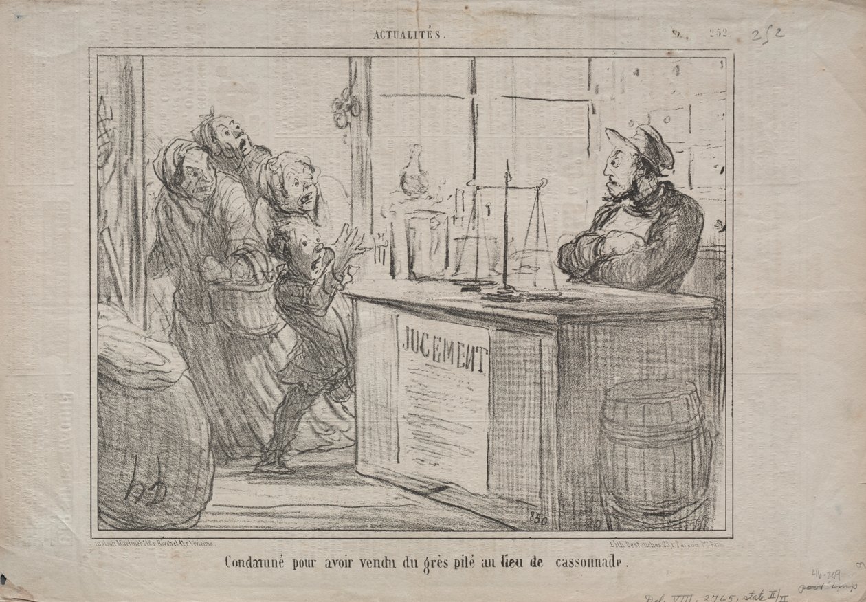 Gerçekler (No. 252): Nemli esmer şeker yerine bir yığın kum sattığı için mahkum edildi by Honoré Daumier