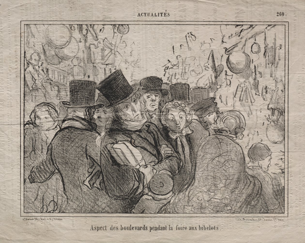 Gerçekler (No. 260): Biblolar için bir pazar sırasında bulvarların görünümü by Honoré Daumier