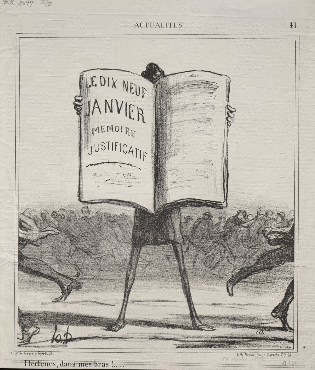 Gerçekler (No. 41): Seçmenler, kollarımda!... by Honoré Daumier