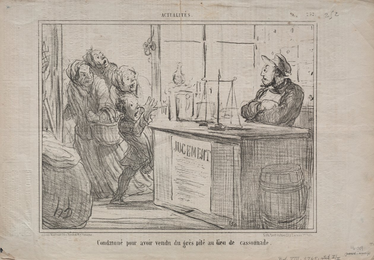 Gerçekler No. 252: Nemli esmer şeker yerine bir yığın kum sattığı için mahkum edildi, 1855. by Honoré Daumier