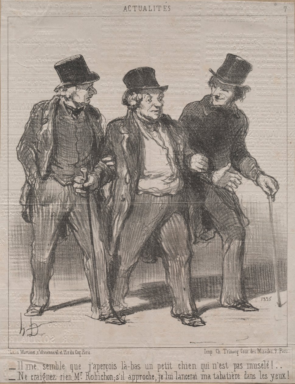 Gerçekler No. 7: Bana öyle geliyor ki, orada ağzı açık olmayan küçük bir köpek fark ettim!..., 1852. by Honoré Daumier