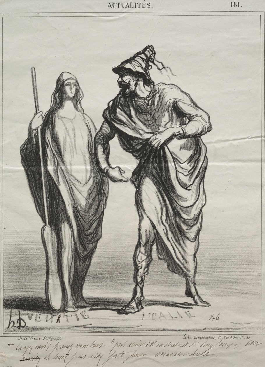 Gerçekler, levha 181: Beni ne sanıyorsunuz! Kolumu tut, 1866. by Honoré Daumier