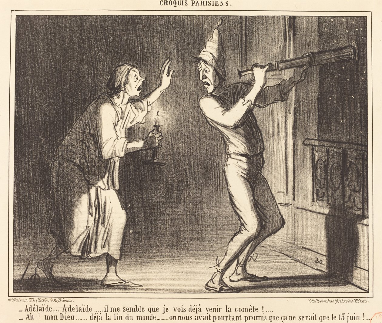 Adelaide...Adelaide...bana öyle geliyor ki kuyruklu yıldızın geldiğini şimdiden görebiliyorum!!... by Honoré Daumier