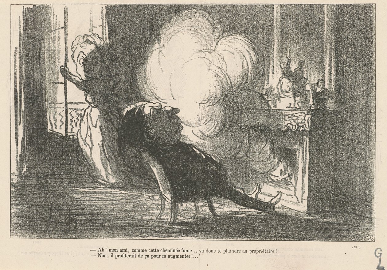 Ah! ... Bu baca duman çıkarırken ... by Honoré Daumier