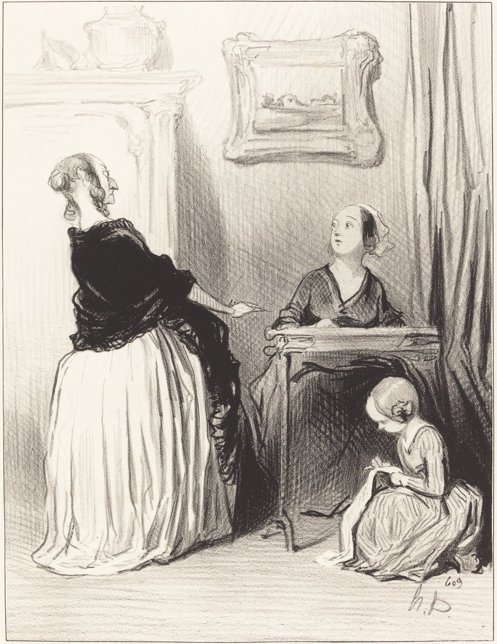 Ah!... Kızınıza nasıl bir eğitim veriyorsunuz?... by Honoré Daumier