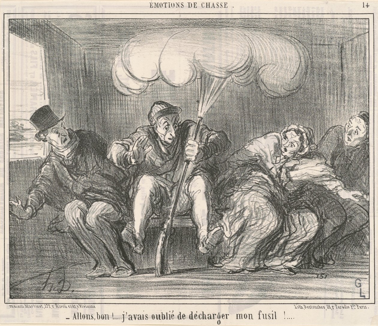 Hadi İyi! Tüfeğimi boşaltmayı unuttum! by Honoré Daumier