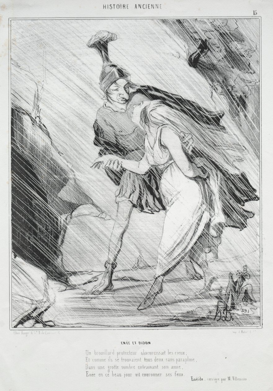 Antik Tarih levhası 15: Aeneas ve Dido, 1842. by Honoré Daumier