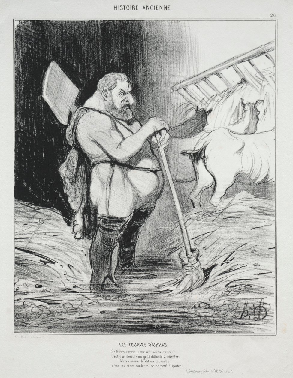 Antik Tarih, levha 26: Augeas Ahırı, 25 Eylül 1842. by Honoré Daumier