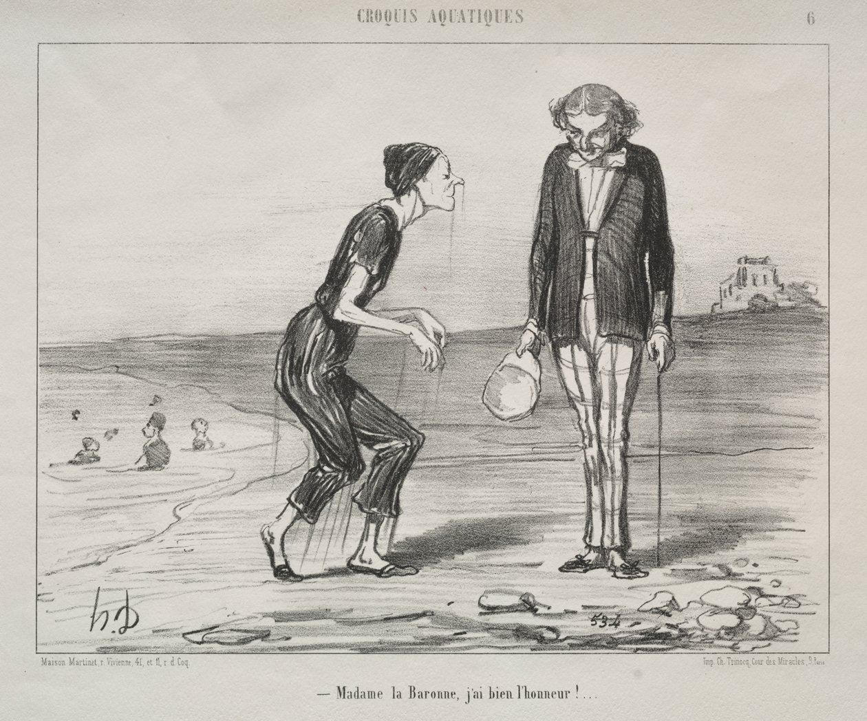 Su Eskizleri, levha 8: Madam la Baronne, benim için onurdur... by Honoré Daumier