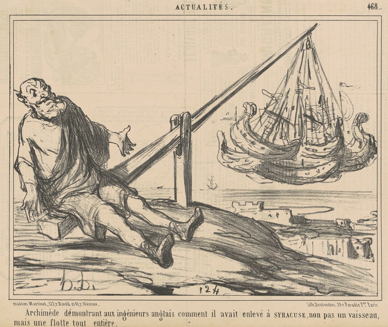 İngiliz mühendislere gösteren Arşimet... by Honoré Daumier