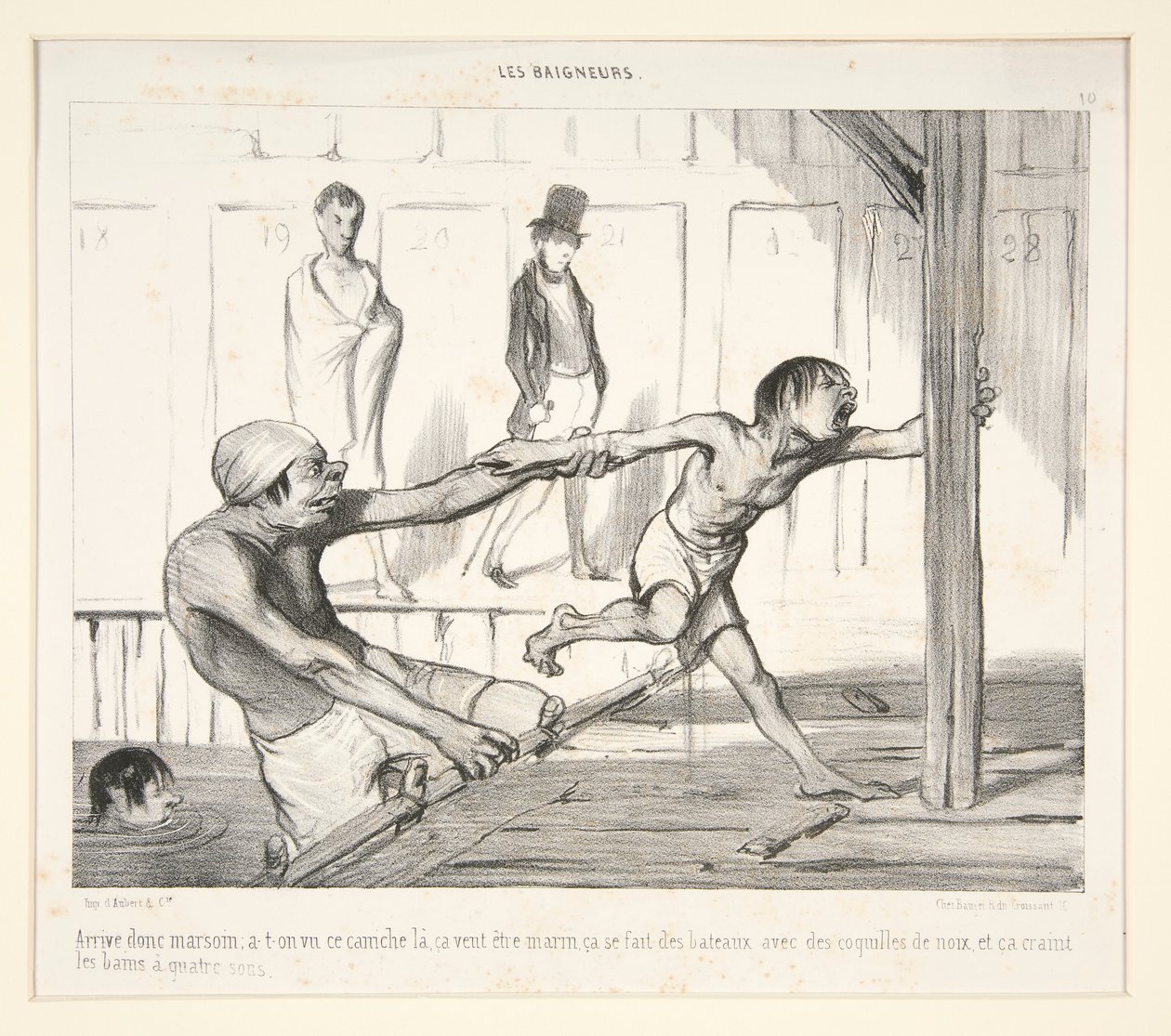Sonra Marsoin gelir; Oradaki kanişi gördük mü, denizci olmak istiyor, ceviz kabuğundan kayık yapıyor, dört kuruşluk banyolardan korkuyor, by Honoré Daumier