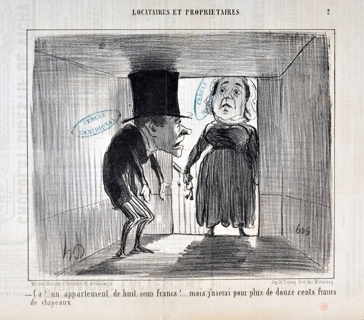 Honore Daumier (1808-1879) tarafından yapılan sanat eseri 1854 tarihli Charivari: Serie TENNIQUES VE SAHİPLERİ “” Ca!... sekiz yüz franklık bir daire!... ama bin iki yüz franktan fazla şapka için kullanacağım”” MUSEE DES BEAUX ARTS - PALAIS LONGCHAMP, MARS by Honoré Daumier