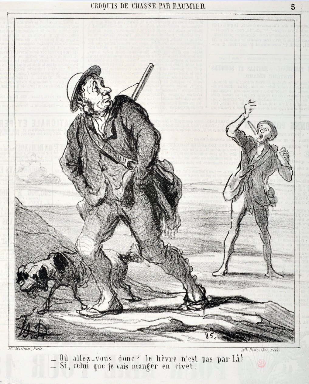 Honore Daumier'in (1808-1879) yapıtları 1864'ten kalma Charivari: Serie Sketch de Chasse “” Ou va donc? Tavşan orada değil! - Eğer civette yiyeceğim ise”” MUSEE DES BEAUX ARTS - PALAIS LONGCHAMP, MARSEILLE by Honoré Daumier