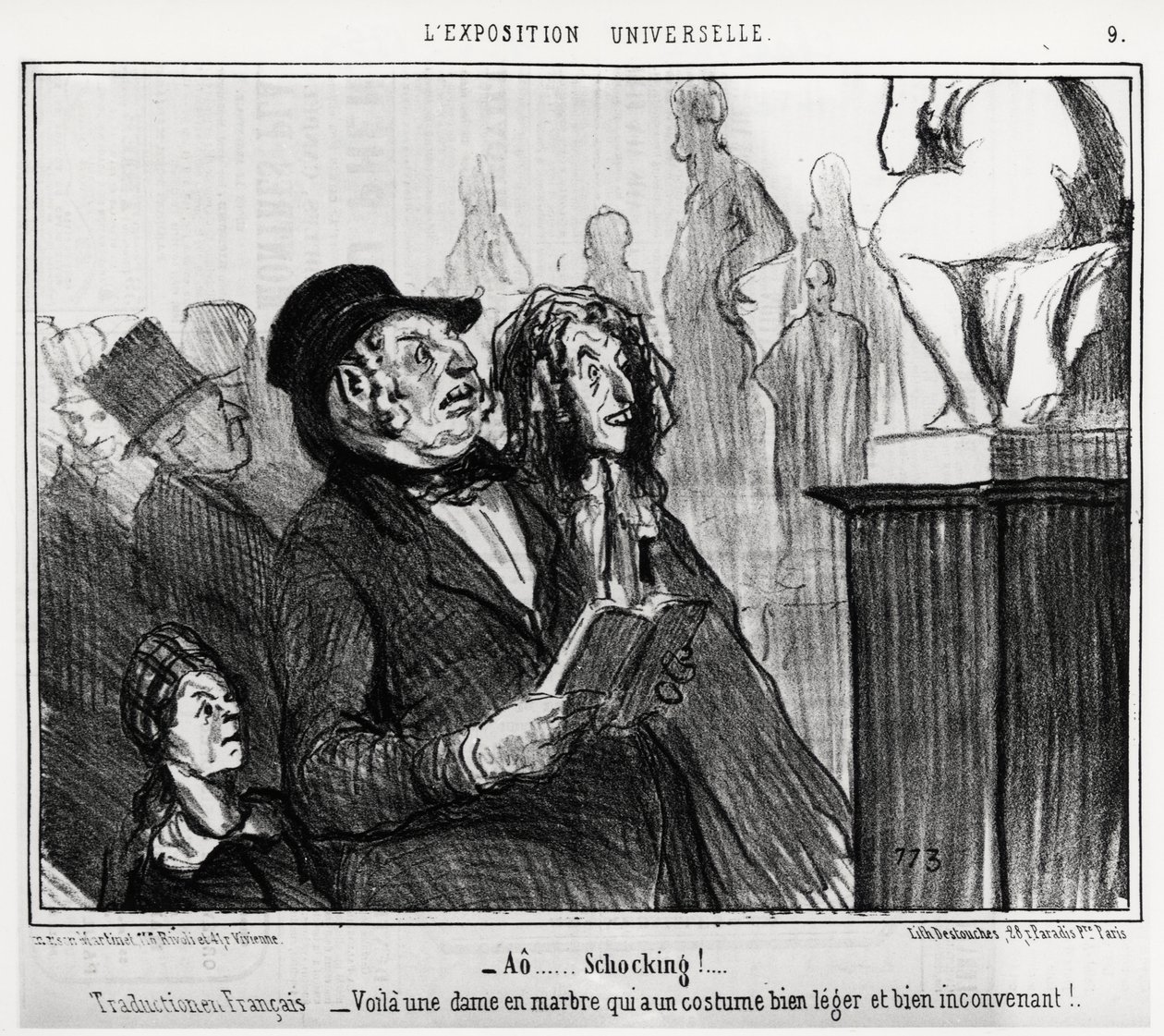 Dünya Sergisinde: “” ao... şok edici! “” , fransızca çeviri: işte çok hafif ve uygun olmayan bir kostümü olan mermer bir bayan. 1 Haziran tarihli “” Charivari”” haberinde yayınlanan Illustration d