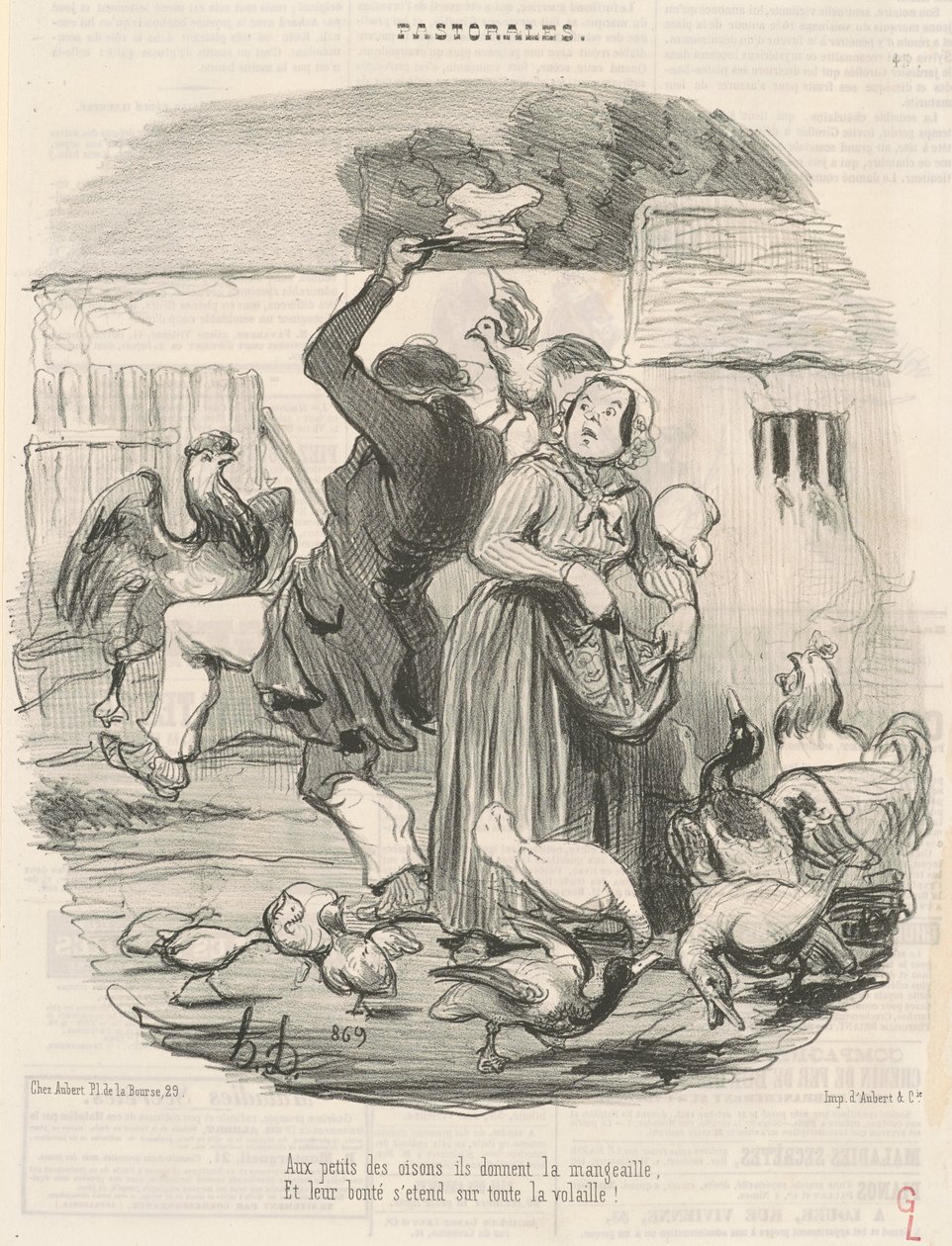 Kuşların yavrularına yemek verirler... by Honoré Daumier
