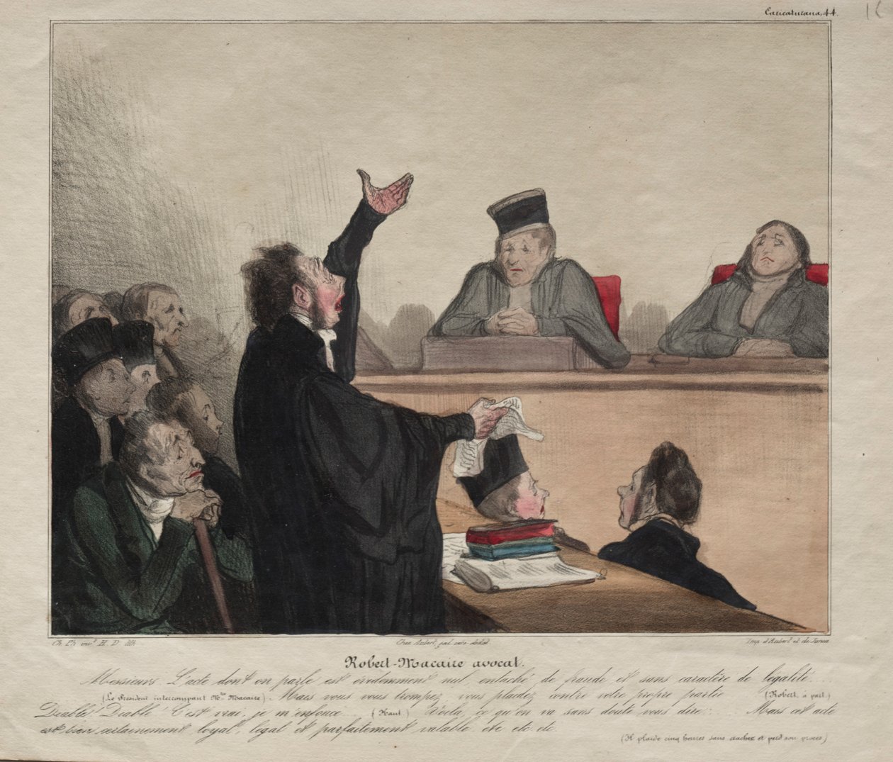Caricaturana, levha 44: Robert-Macaire, avukat, 1837. by Honoré Daumier