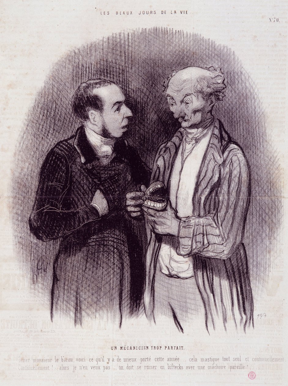 Diş cerrahları hakkında karikatür. Dizi “”Hayatın Güzel Günleri””: Bir tamirci fazla mükemmel...””. Honore DAUMIER (1808-1879) tarafından yapılan gravür. 22 Eylül “Le Charivari” gazetesinden alıntı by Honoré Daumier