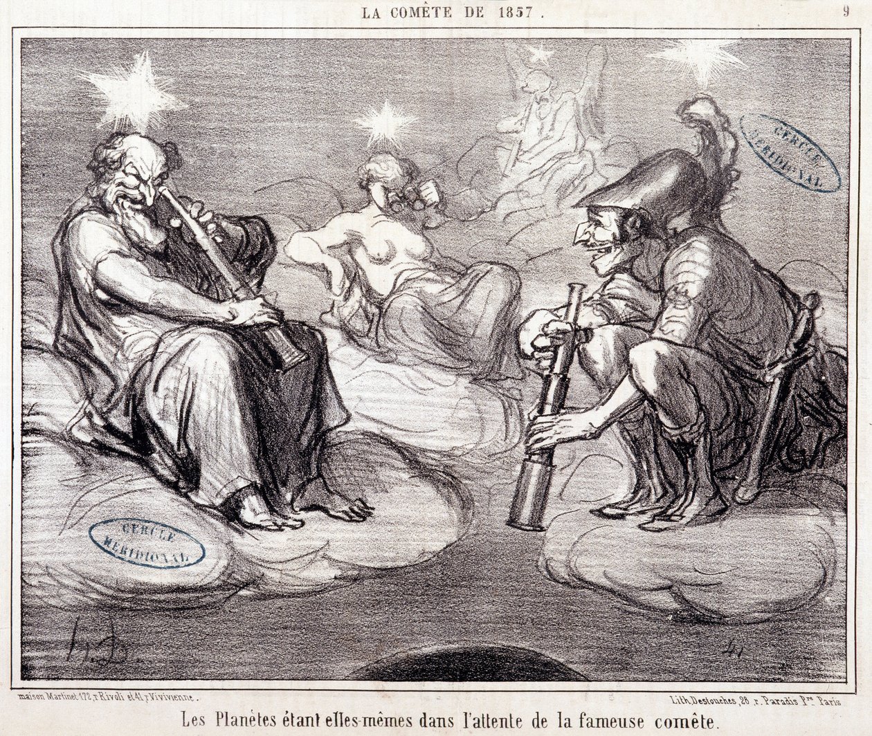 Bilim hakkında karikatür. Serie Sur “” 1857 Kuyruklu Yıldızı””: “” Gezegenlerin kendileri ünlü kuyruklu yıldızı bekliyor”””. Honore DAUMIER (1808-1879), 25 Mart by Honoré Daumier