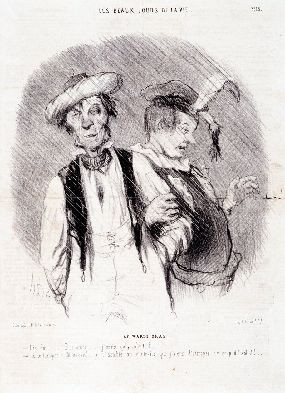 İki alkolik hakkında karikatür: Serie “” Les Beaux Days de la Vie””: “” Le Mardi Gras...””. Honore DAUMIER (1808-1879) tarafından yapılan gravür. 9 Ağustos tarihli “Le Charivari” gazetesinden alıntı by Honoré Daumier