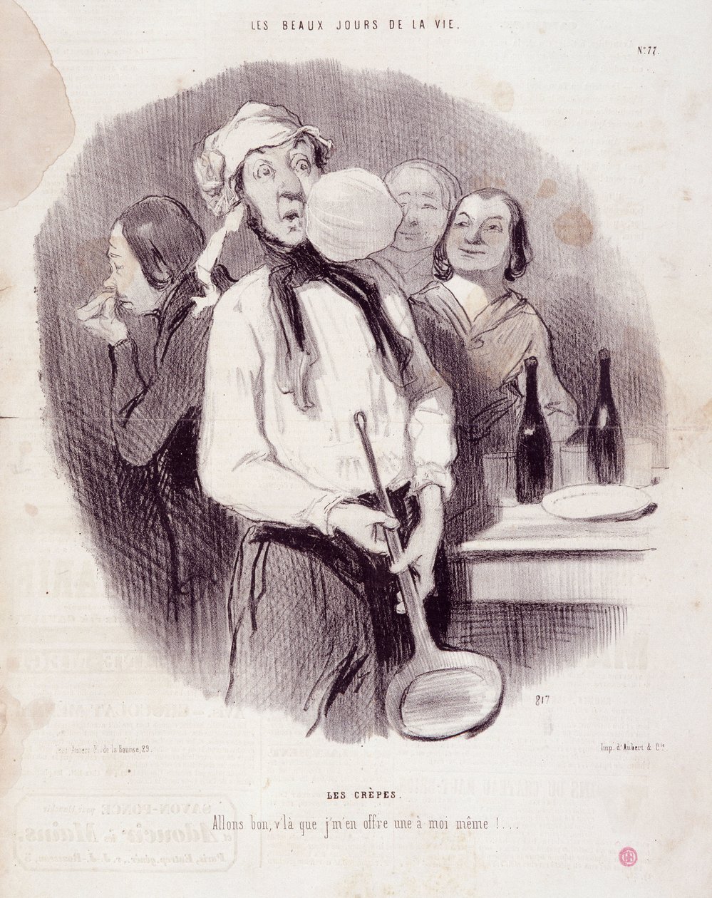 Sakar bir adamın karikatürü. Serie “” Les Beaux Days de la Vie””: “” Les krepler... “” Honore DAUMIER (1808-1879) tarafından yapılan gravür. 14 Kasım “Le Charivari” gazetesinden alıntı by Honoré Daumier