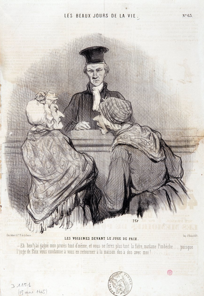 Komşuluk İlişkileri Karikatürü: “” Hayatın Güzel Günleri” dizisi: “” Barışın Adaleti Önünde Komşular...”” Honore DAUMIER (1808-1879) tarafından yapılan gravür. 15 Mayıs tarihli “Le Charivari” gazetesinden alıntı by Honoré Daumier