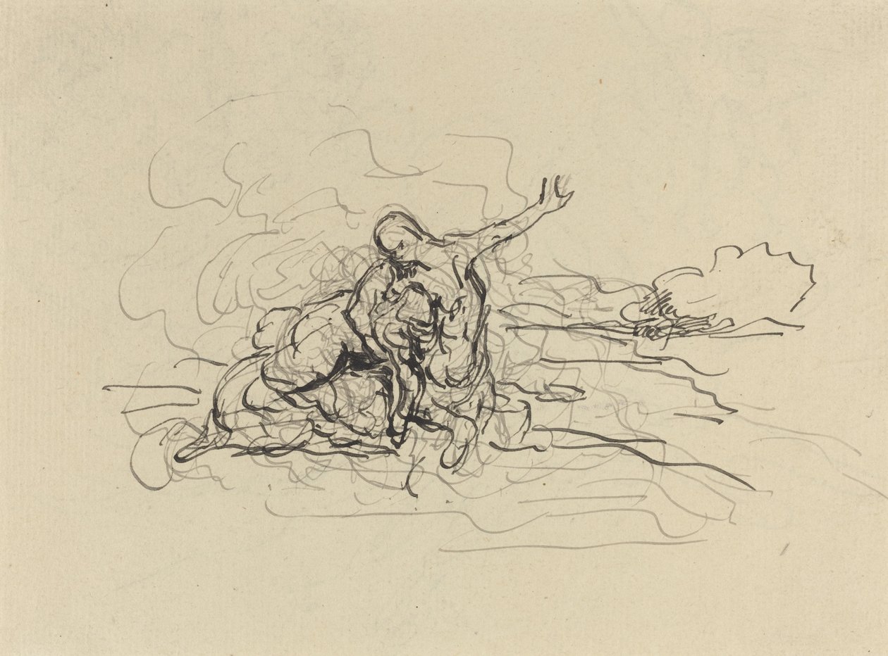 Bir Kadını Taşıyan Centaur by Honoré Daumier