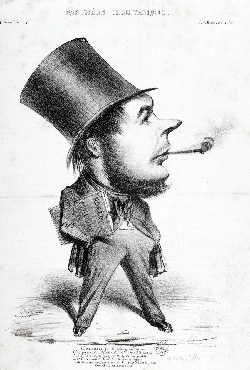 Charivaric Pantheon: Honore Daumier (1808-1879), Fransız oymacı, ressam ve heykeltıraş tarafından karikatür. “” Le Charivari” de gravür. Karartma: 32x22cm. Arbaud Müzesi. by Honoré Daumier