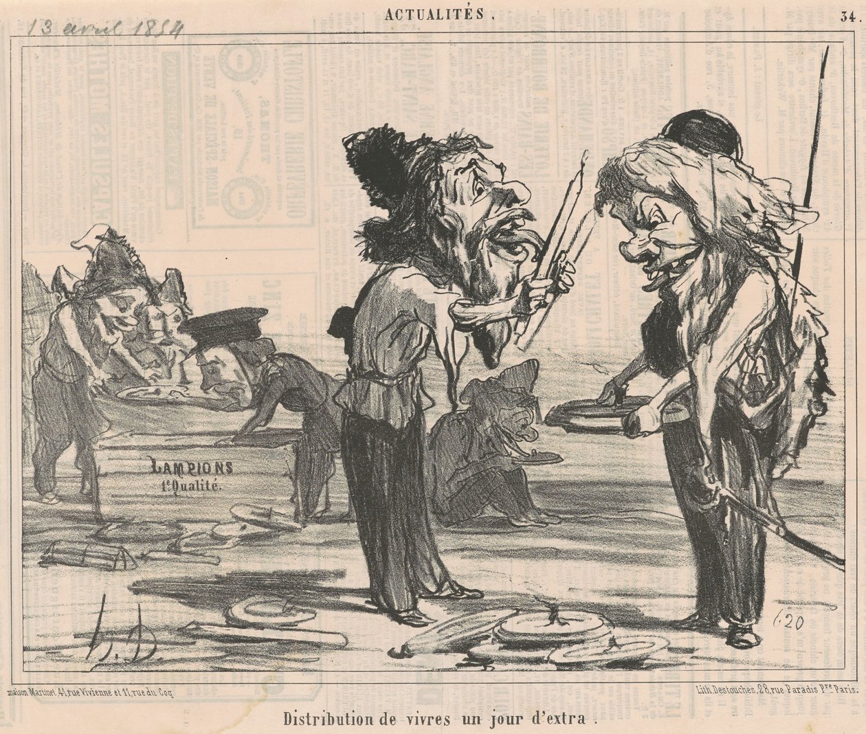 Fazladan bir günde yemek dağıtımı by Honoré Daumier