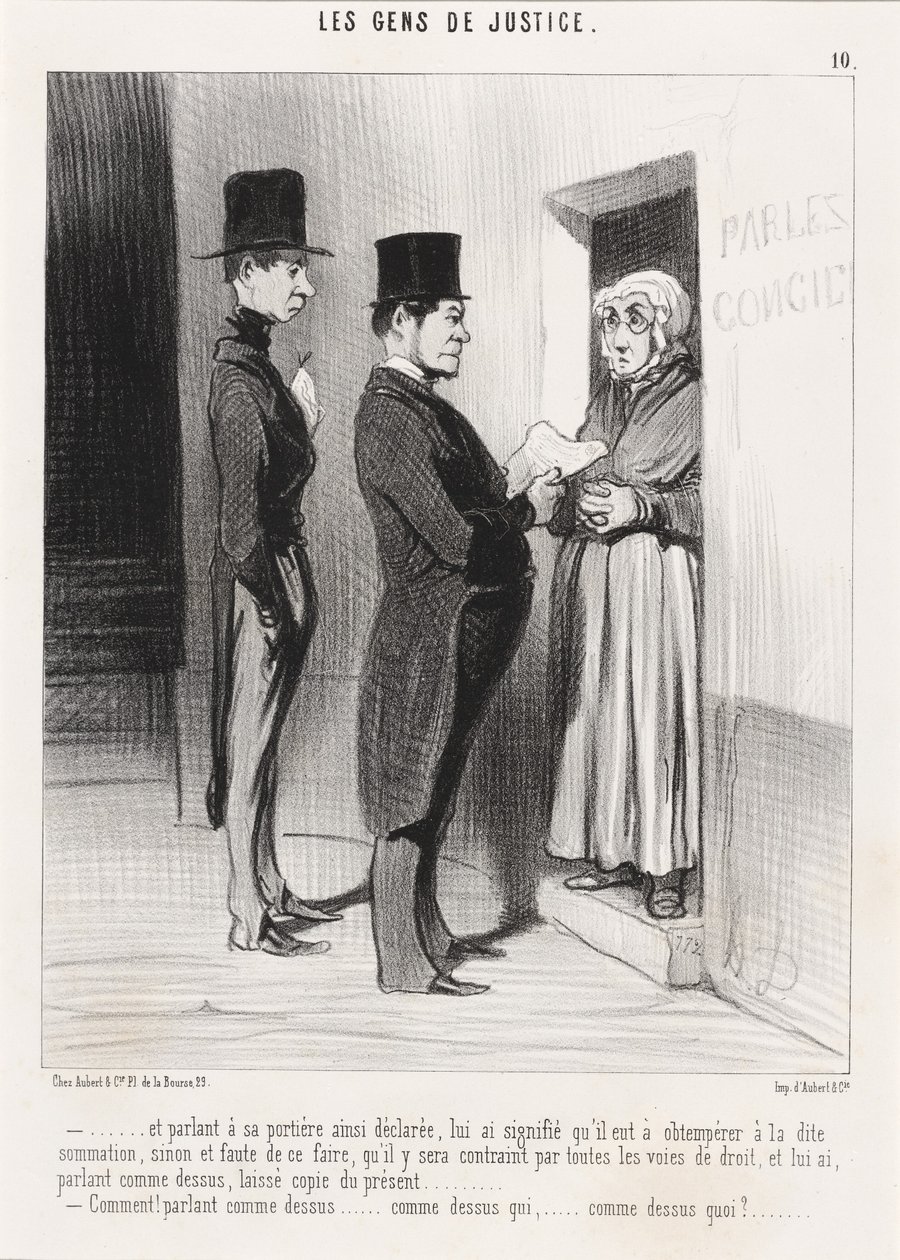 Ve kapısına konuşarak böyle ilan etti... by Honoré Daumier