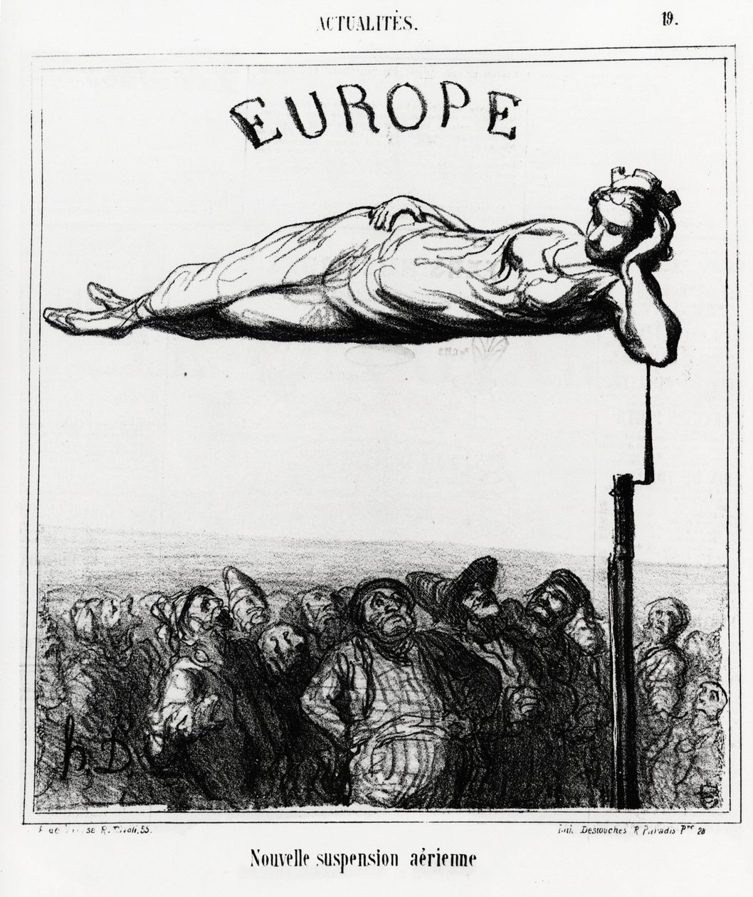 Avrupa: yeni havalı süspansiyon. 7 Şubat 1867 tarihli “” Charivari” haberinde yayınlanan Honore Daumier (1808-1879) çizimi. by Honoré Daumier