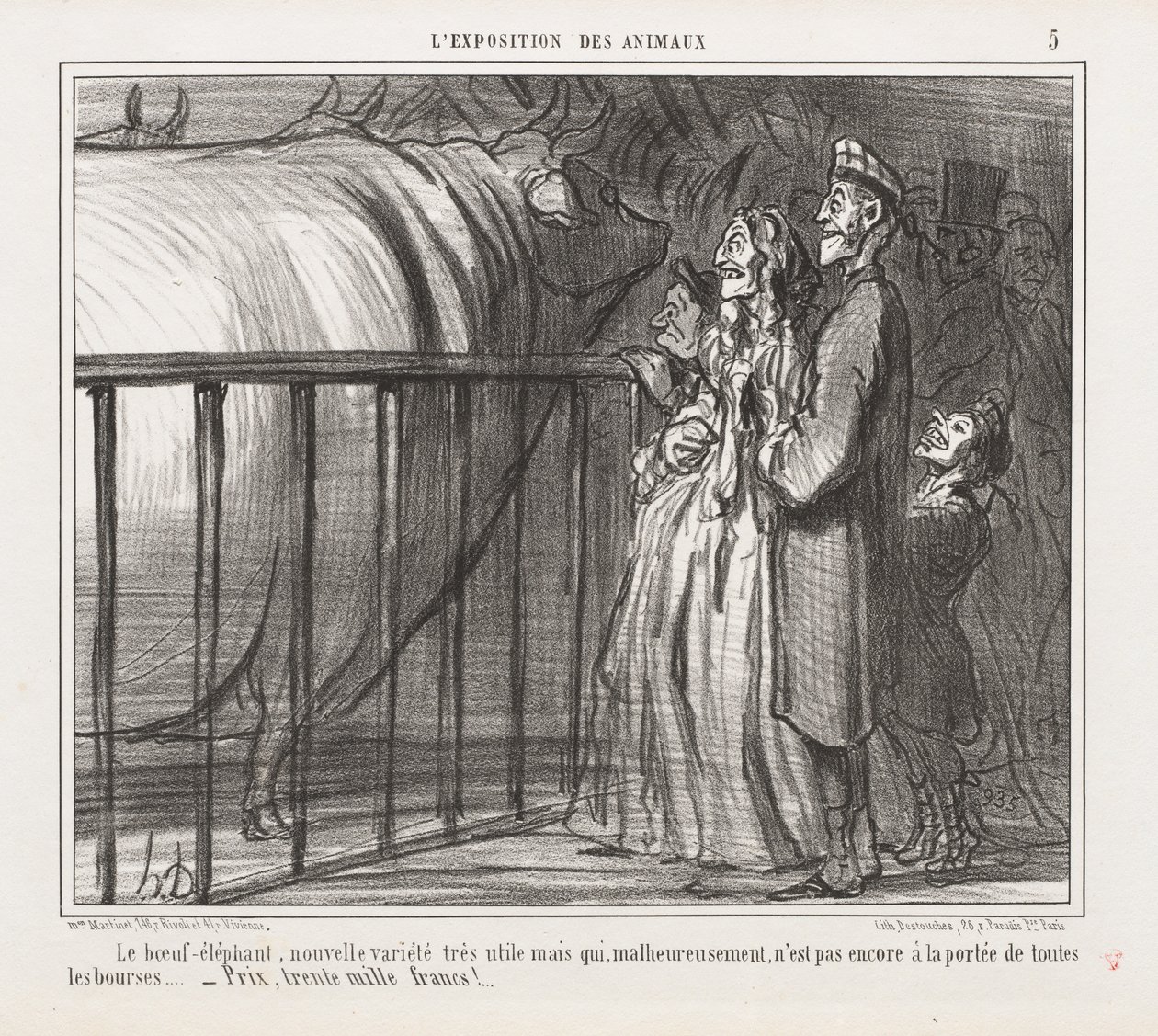 Hayvanların Sergilenmesi : Pl. 5, İnek-Fil, Yeni Çeşit.... by Honoré Daumier