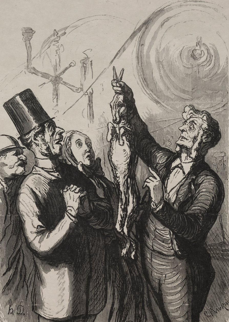 Evrensel Sergi: on dakika içinde bir gibelotte ve şapkanız olacak. by Honoré Daumier