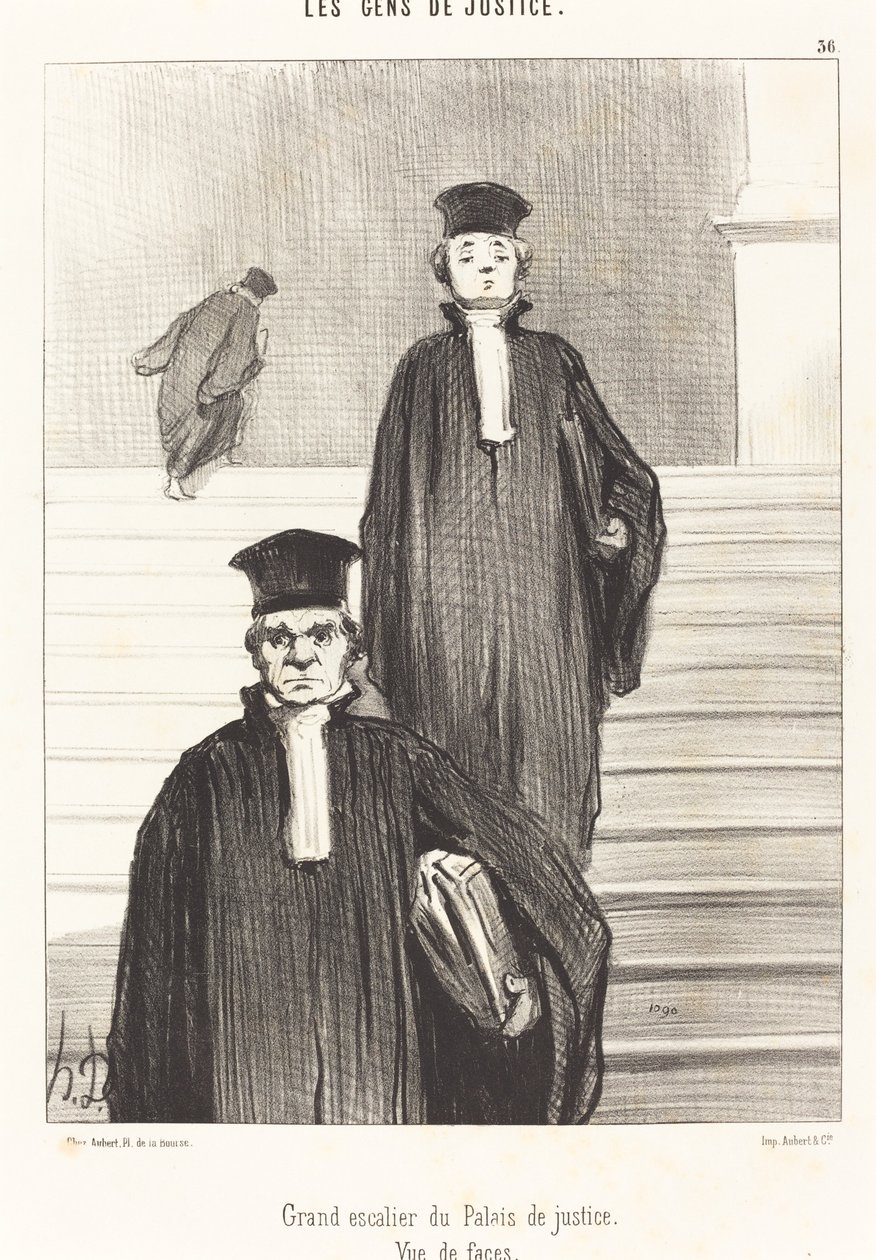 Adliye binasının büyük merdiveni. Önden görünüş by Honoré Daumier