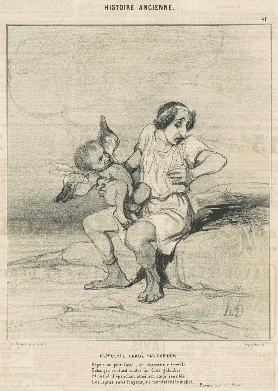 Aşk tanrısı tarafından beslenen Hippolyte by Honoré Daumier