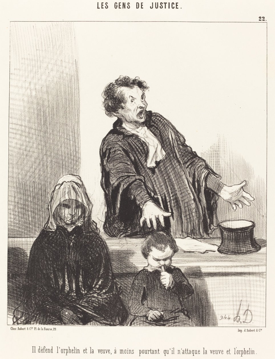 Yetimi ve dul kadını korur, tabii... by Honoré Daumier