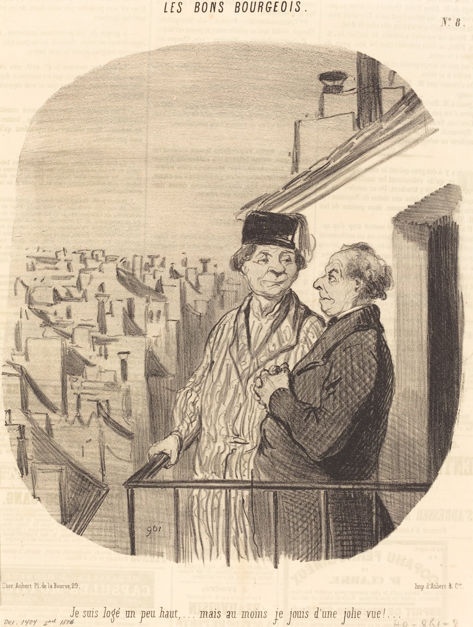 Biraz yüksekte oturuyorum... ama... Güzel bir manzaranın tadını çıkarıyorum! by Honoré Daumier