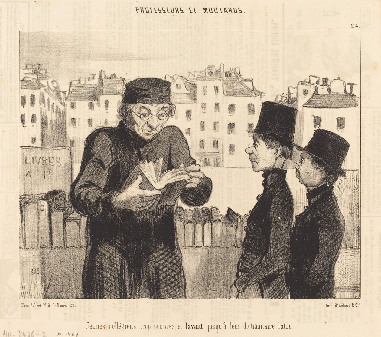 Genç üniversite öğrencileri... Latince sözlüklerini yıkıyorlar by Honoré Daumier