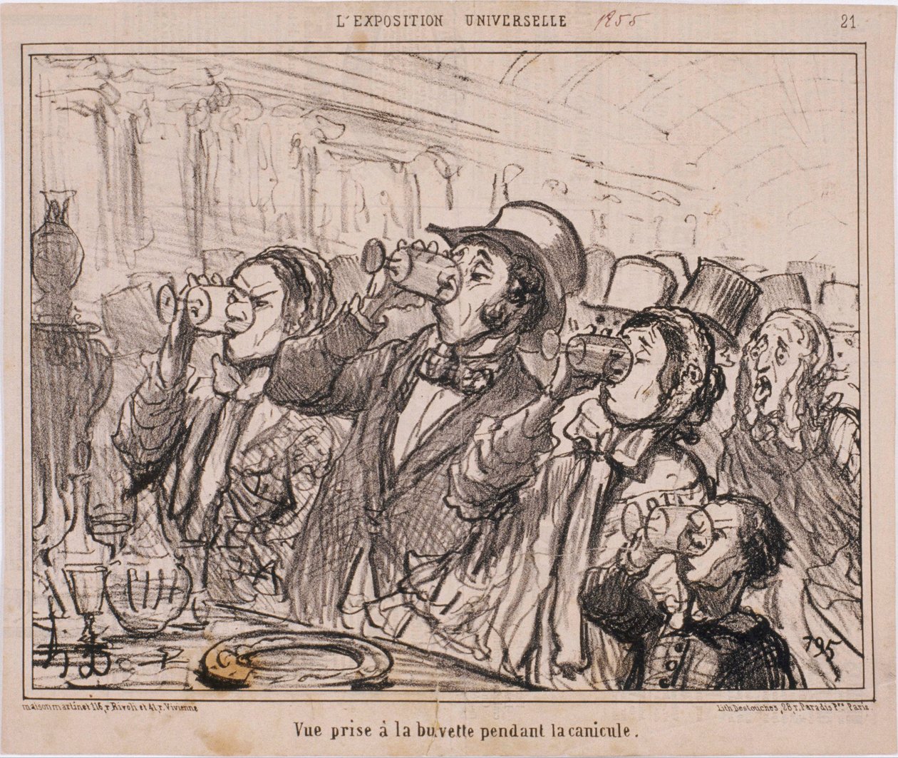 Evrensel Sergi - Sıcak hava dalgası sırasında serinletici barda çekilen görüntü by Honoré Daumier