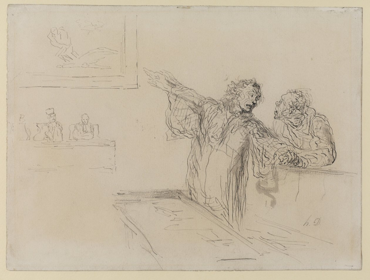 La Defense, c.1865 (kağıt üzerinde kalem & mürekkep ve wc) by Honoré Daumier