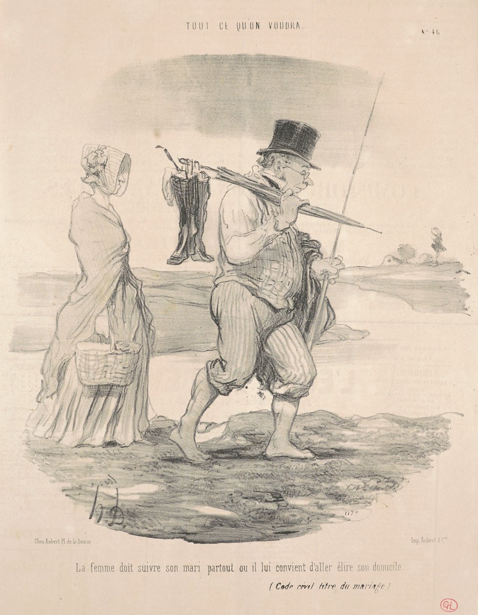 Kadın kocasını takip etmeli... by Honoré Daumier