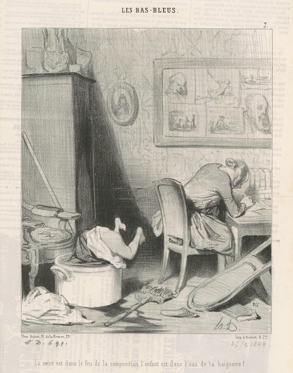 Kompozisyonun ateşinde anne, küvetin suyunda çocuk! by Honoré Daumier