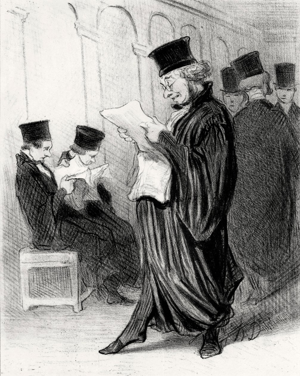 Avukat Chabotard, bir hukuk dergisinde kendisi hakkında bir övgü okurken, 1846. by Honoré Daumier